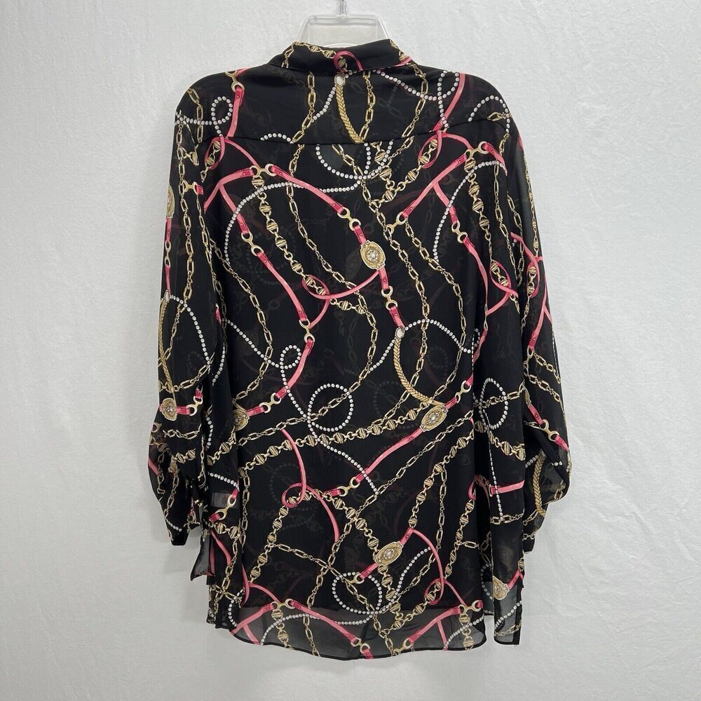 CATO Tunic Women 18/20W Chain Link Print Black Equestrian Roll Tab Sleeves - Picture 8 of 10